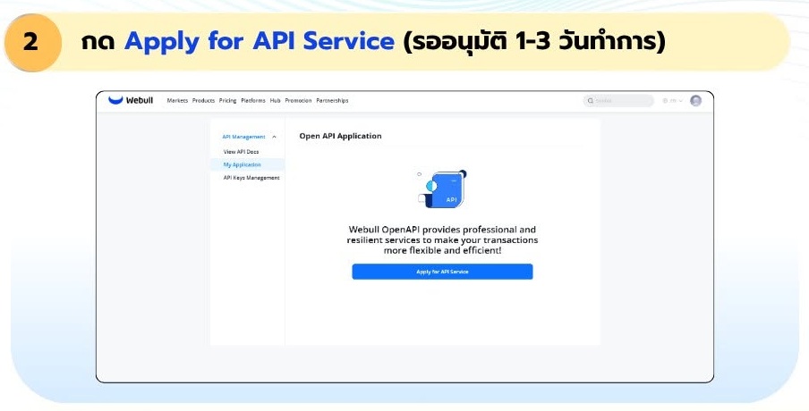 หน้า My Application และปุ่ม Apply for API Service