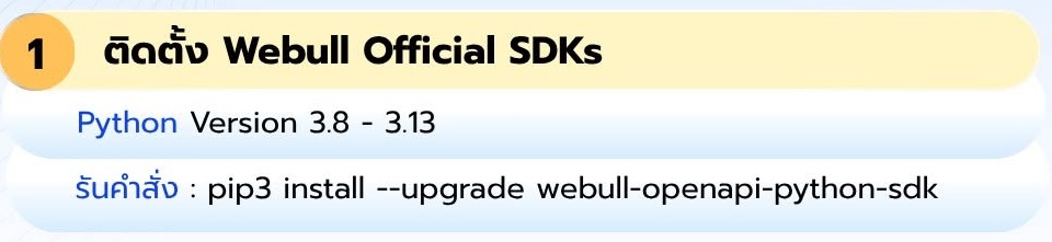 คำสั่งติดตั้ง Webull Official SDK สำหรับ Python